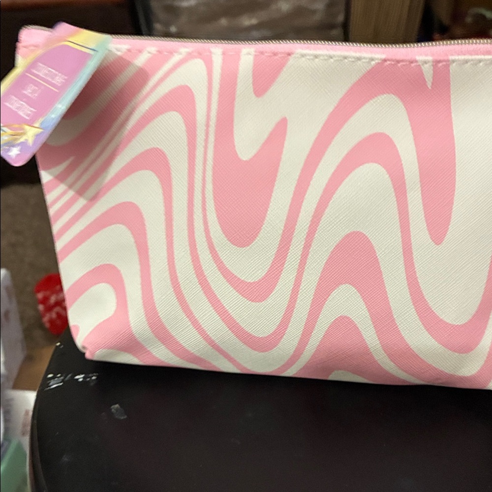 Pink and White Swirl Cosmetic Pouch